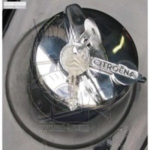 Bouchon de réservoir chromé à clé  avec Logo pour 2cv Dyane Méhari Ami diamètre 55 mm 2cv depuis 1954 Traction depuis Juillet 1952